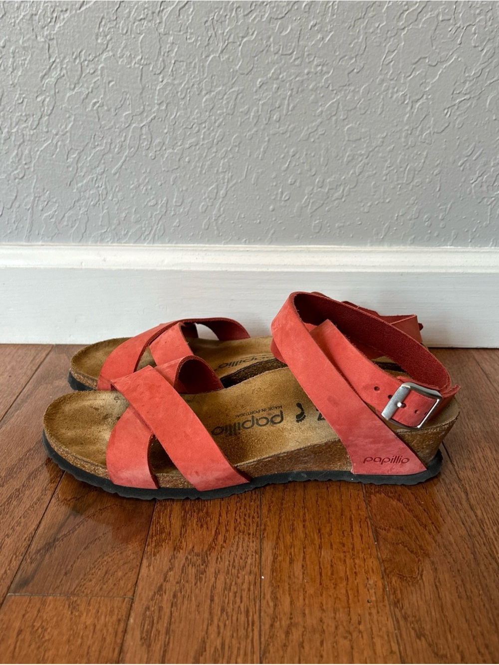 Birkenstock Papillio Lola Wedges Strappy Sandals EU 37 Women’s Size 6 Coral Red